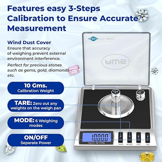 AWS Gemini-20 Milligram Scale 20g x 0.001g–Digital Jewelry/Lab Scale for Powder, Gold, Gems – Includes Calibration Weights, Tweezers & Tray–Tare, Cal, 6 Units (Gemini - 20 - Black)