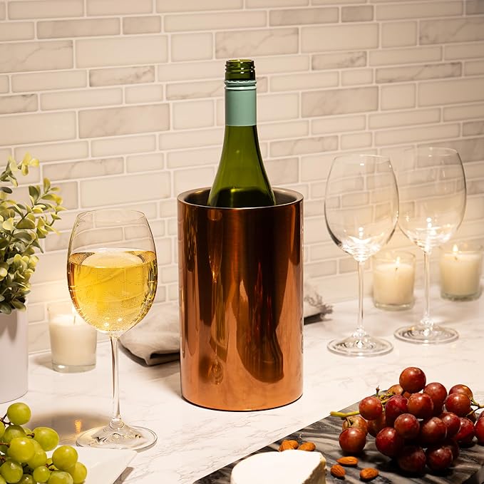 Wine Chiller for Bottles (Copper) - Champagne Bucket, Elegant Wine Bottle Chiller and Champagne Cooler, Insulated Wine Bucket Keeps Wine Cool, Champagne Bottle Chiller Fits Any Single Bottle