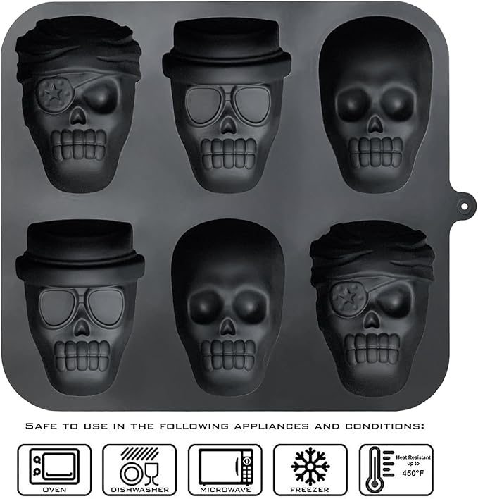 JETKONG Skull Cake Pan Silicone Skull Cakelet Mold Skull Pirate Cake Tin Baking Pan (Black)