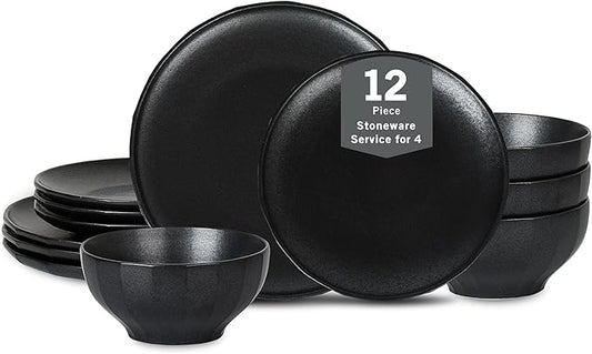 Stone Lain Rio 12-Piece Dinnerware Set Stoneware, Black