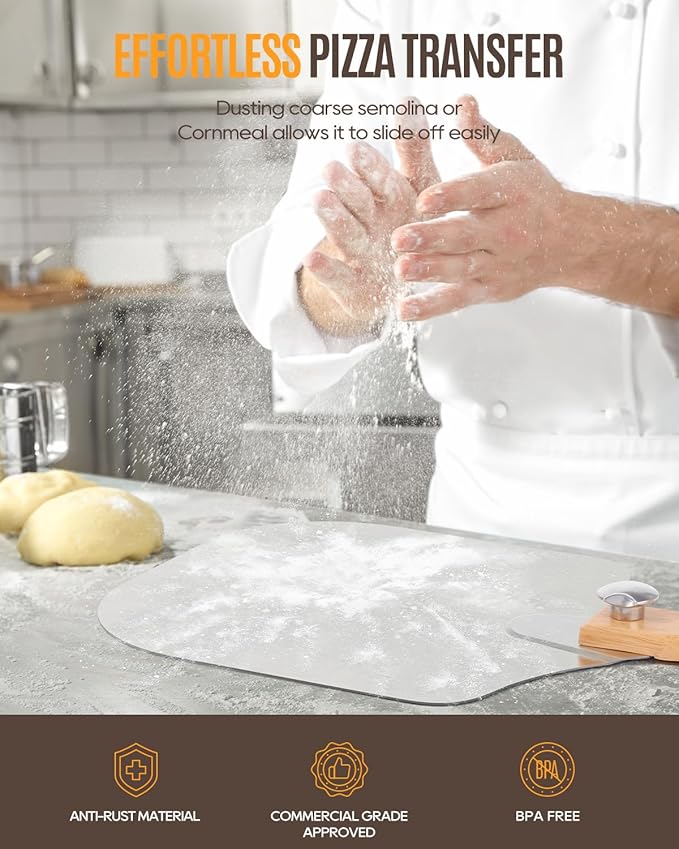 Large Pizza Peel 16 inch, Extra Large Metal Pizza Peel with 14 Inch Stainless Steel Pizza Cutter Rocker 10 Inch Pizza Server, Pizza Paddle with Folding Handle