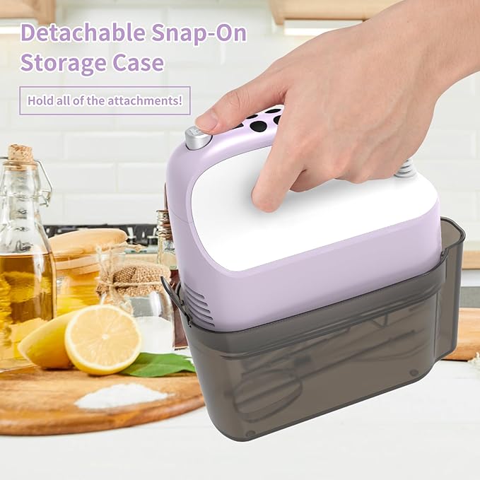 9-Speed Digital Hand Mixer Electric, 400W DC Motor, Hand Mixer electric Handheld with Snap-On Storage Case, Touch Button, Turbo Boost, 5x Stainless Steel Accessories (Lilac Purple)