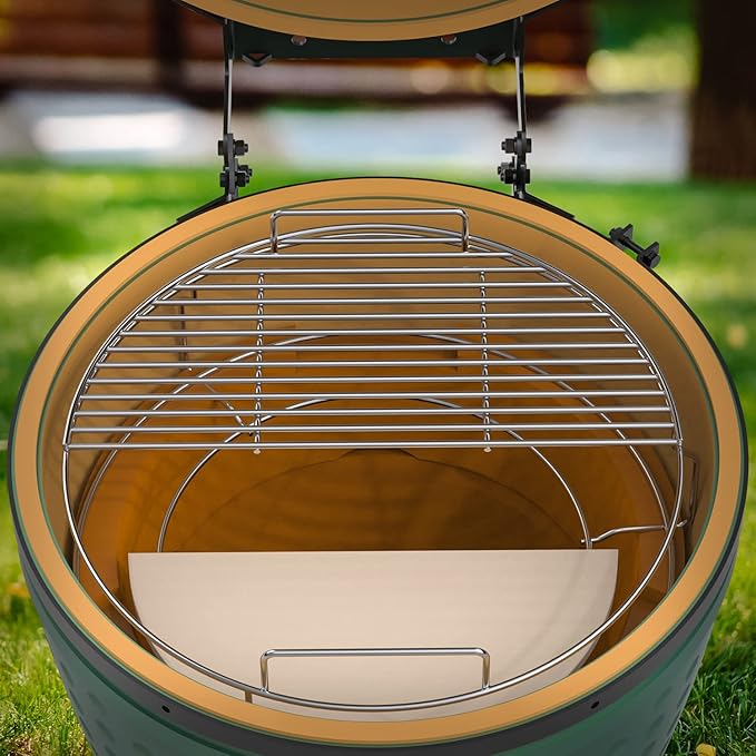 15In Cooking Stone for Kamado Joe Classic I, II & III, Baking Stone Pizza 2-Pack Half-Moon Ceramic Heat Deflector for Big Green Egg Large Eggspander and ConvEGGtor