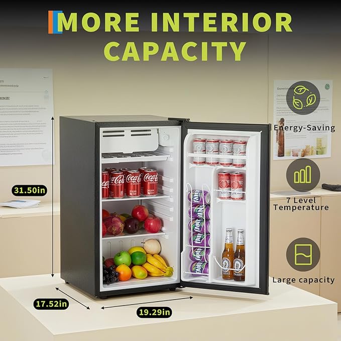 3.2 Cu. Ft. Compact Refrigerator | Single Door Mini Fridge with Energy-Efficient & Quiet Operation | for Dorm, Office, Bedroom, Kitchen, Bar Use with Adjustable Shelves