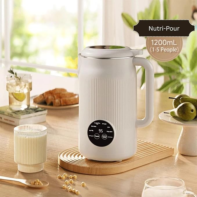 Nutripour - The 8-in-1 Multifunction Nut Milk & Juice Maker, Nutri Pour Nut Milk Maker for 40 oz Homemade Plant-Based Milk, Oat, Soy, Delay Start, Self-Cleaning, Automatic Nutmilk Maker Machine