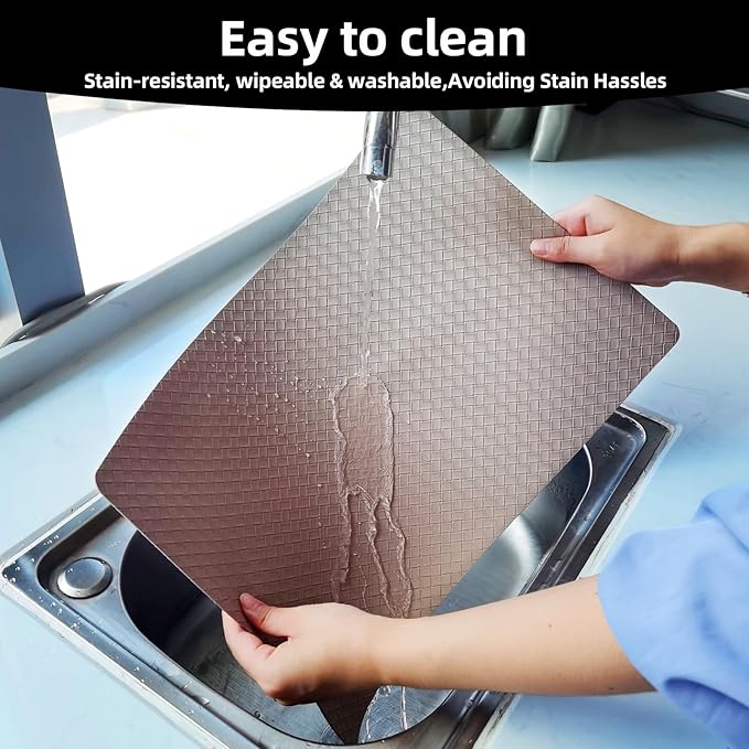 Vinyl Placemats Set of 6-12×17.7 Inch Waterproof & Heattable Placemats, Fall Faux Leather Wipeable Outdoor Table Mat for Dining, Kitchen, Indoor Outdoor Use (Apricot Color, Woven Pattern)