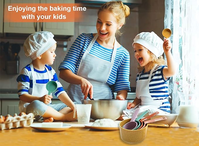 Plastic Measuring Cups and Spoons Set - 10 Pcs Colorful Kitchen Measuring Tool, Engraved Metric/US Markings Stackable Silicone Measure Cup for Liquid & Dry Measuring, Cooking & Baking, Random Color