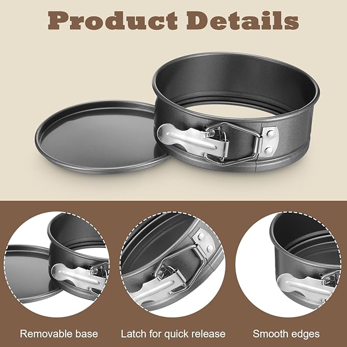 8 Pcs 4.7 Inch Springform Pan with Removable Bottom, Nonstick, Round Springform Cake Pan, Leakproof Mini Cheesecake Pan with Stainless Steel Spring Buckles for Baking Kitchens Restaurant (Black)