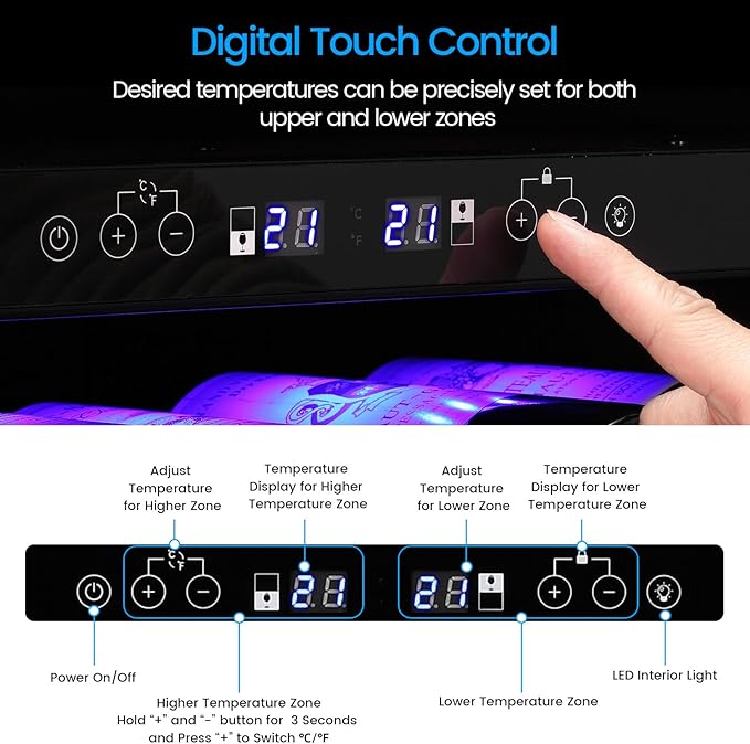 46 Bottle, 23.4 Inches Refrigerator Wine Fridge for Red White, Champagne, Beer, Temperature (41°F-68°F), Freestanding Built-in, Glass Door, 5.3 Cuft-Dual Zone, Silver