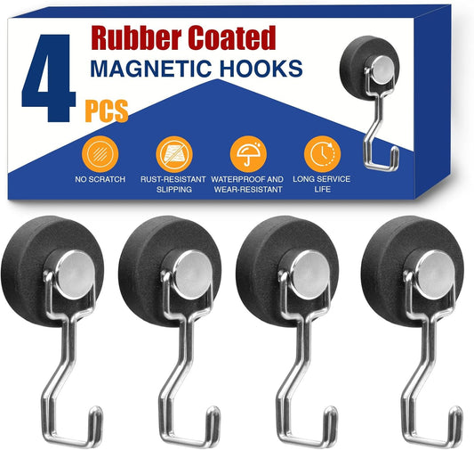 Heavy Duty Magnetic Hooks for Grill, Refrigerator & BBQ – 4-Pack Strong Magnet Hooks for Hanging Grill Tools, Kitchen Utensils, Towels & Outdoor Camping Accessories