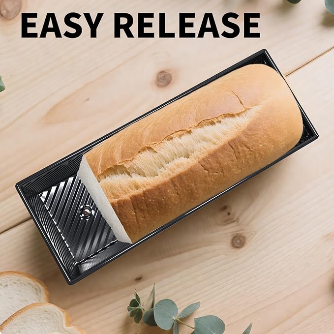 Pullman Loaf Pan with Lid 13x4, 2.2 lb Dough Capacity Bread Loaf Pan, PFTE and PFOA-Free, Healthy Baking for Homemade Sourdough & Sandwich Bread, Nonstick & Easy Clean (Black)