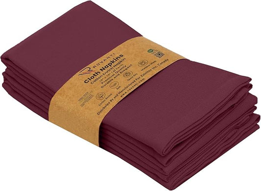Ruvanti Cloth Napkins Set of 4, 18x18 Inches Napkins Cloth Washable, Soft, Durable, Absorbent, Cotton Blend. Table Dinner Napkins Cloth for Hotel, Lunch, Restaurant, Wedding Parties - Burgundy