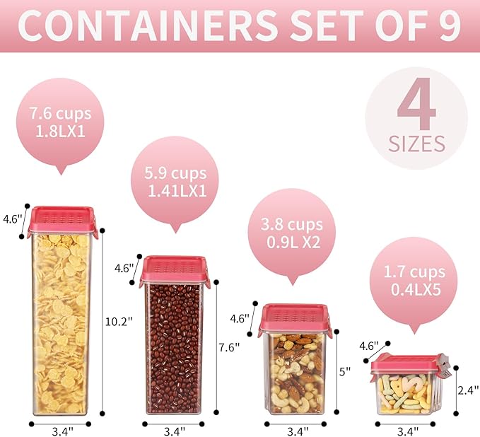 HOMER Moroccan Style Kitchen Canisters, 9-Piece BPA-Free Food Storage Set | Air-Tight Containers for Cereal, Pasta, Coffee & Spices