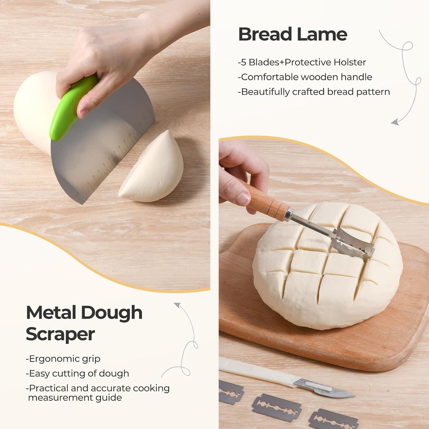 Silicone Banneton Bread Proofing Basket Set, 2 Foldable Sourdough Proofing Baskets (9" Round & 10" Oval), Complete Set for Bread Making With Essential Tools, Green