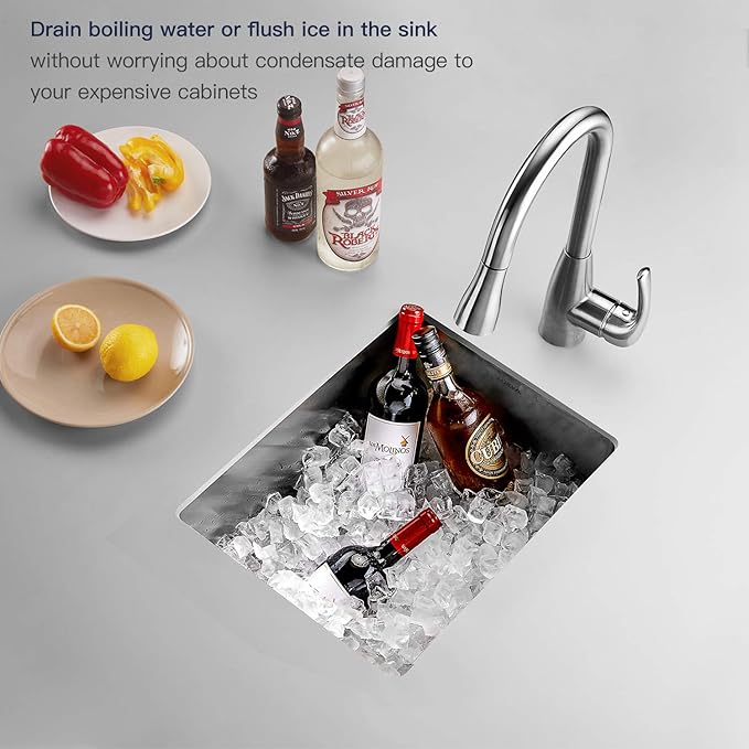 TORVA 13 x 15 Inch Undermount Kitchen Sink, Premium 304 Stainless Steel Bar Sink - 8 Inches Deep Basin Single Bowl Sink