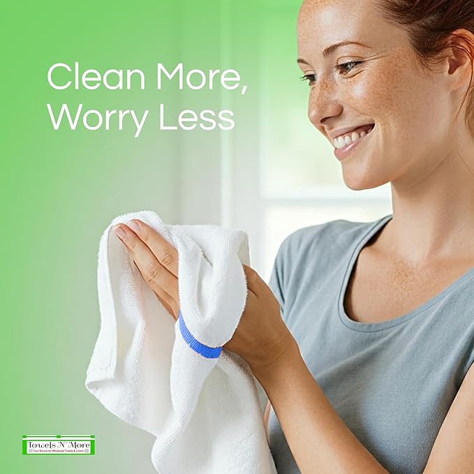 Towels N More 24 Pack 16x19 Bar Mop Towels High Absorbent Cotton Reusable Kitchen Towels - Quick Drying Towels for Chef, Cook, Home, Restaurant, Bar Glass Cleaning Towels (24, Blue Stripe)