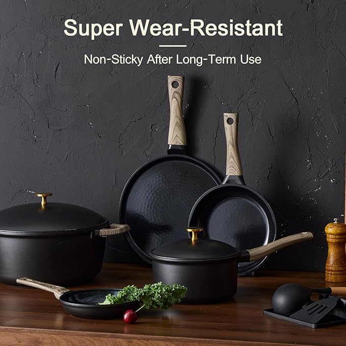 21Pcs Pots and Pans Set with Aluminum Lid, Nonstick Ti-Ceramic Cookware Sets, Induction Cookware Non Stick Cooking Set w/Frying Pans & Saucepans(PFOS, PFOA Free)-Black