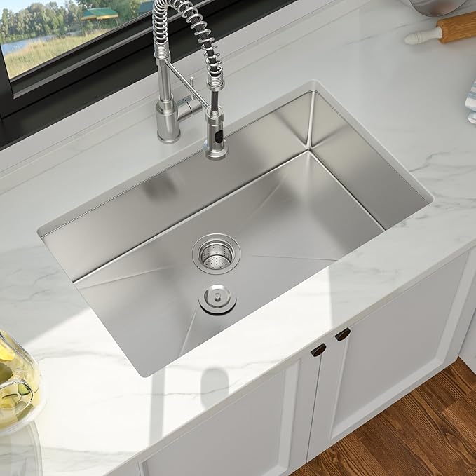 30 Inch Undermount Kitchen Sink - 30 x 18 Kitchen Sinks Undermount 16 Gauge Single Bowl Stainless Steel Under Mount Handmade Basin with Offset Drainer