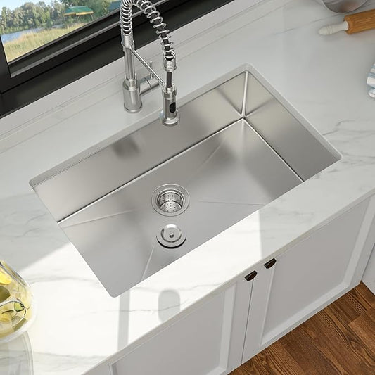 30 Inch Undermount Kitchen Sink - 30 x 18 Kitchen Sinks Undermount 16 Gauge Single Bowl Stainless Steel Under Mount Handmade Basin with Offset Drainer