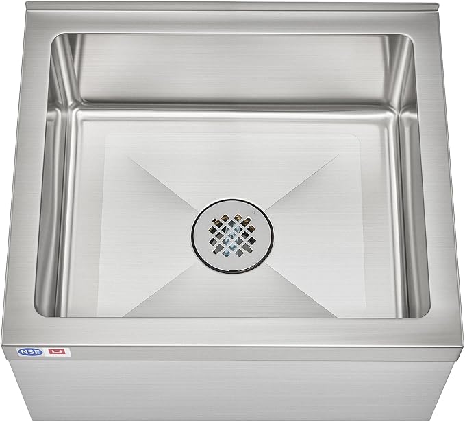 WILPREP Commercial Mop Sink, 19x16x8 Inch 304 Stainless Steel Utility Sink with Strainer & X-Shaped Floor Guides for Kitchen Laundry Garage Pet Salon