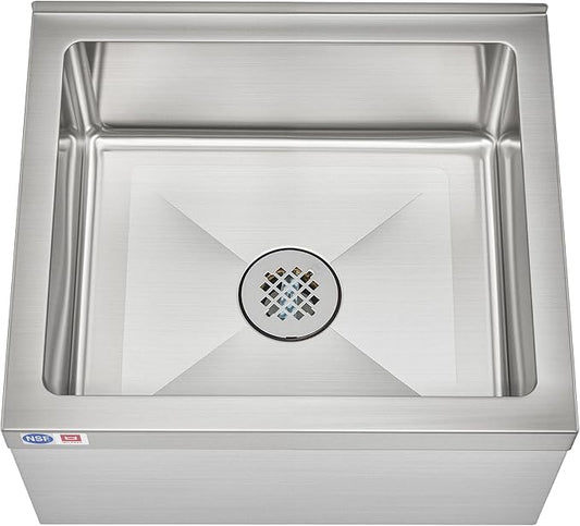 WILPREP Commercial Mop Sink, 19x16x8 Inch 304 Stainless Steel Utility Sink with Strainer & X-Shaped Floor Guides for Kitchen Laundry Garage Pet Salon