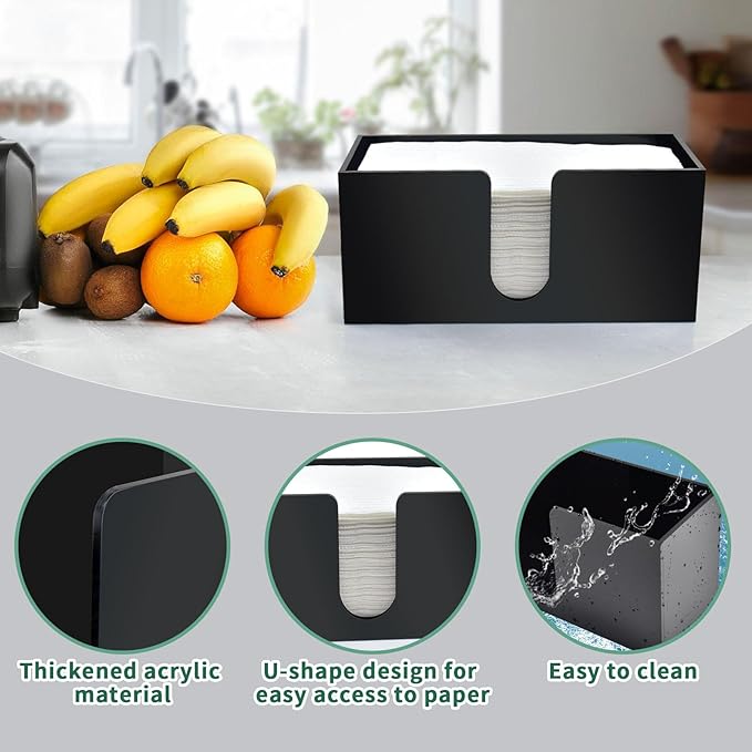 1Pack Paper Towel Holder Countertop, Black Acrylic Napkin Dispenser, Multifold Paper Towel Dispenser for Z-fold C-fold MultiFold Trifold-Bathroom Toilet Kitchen Restaurant