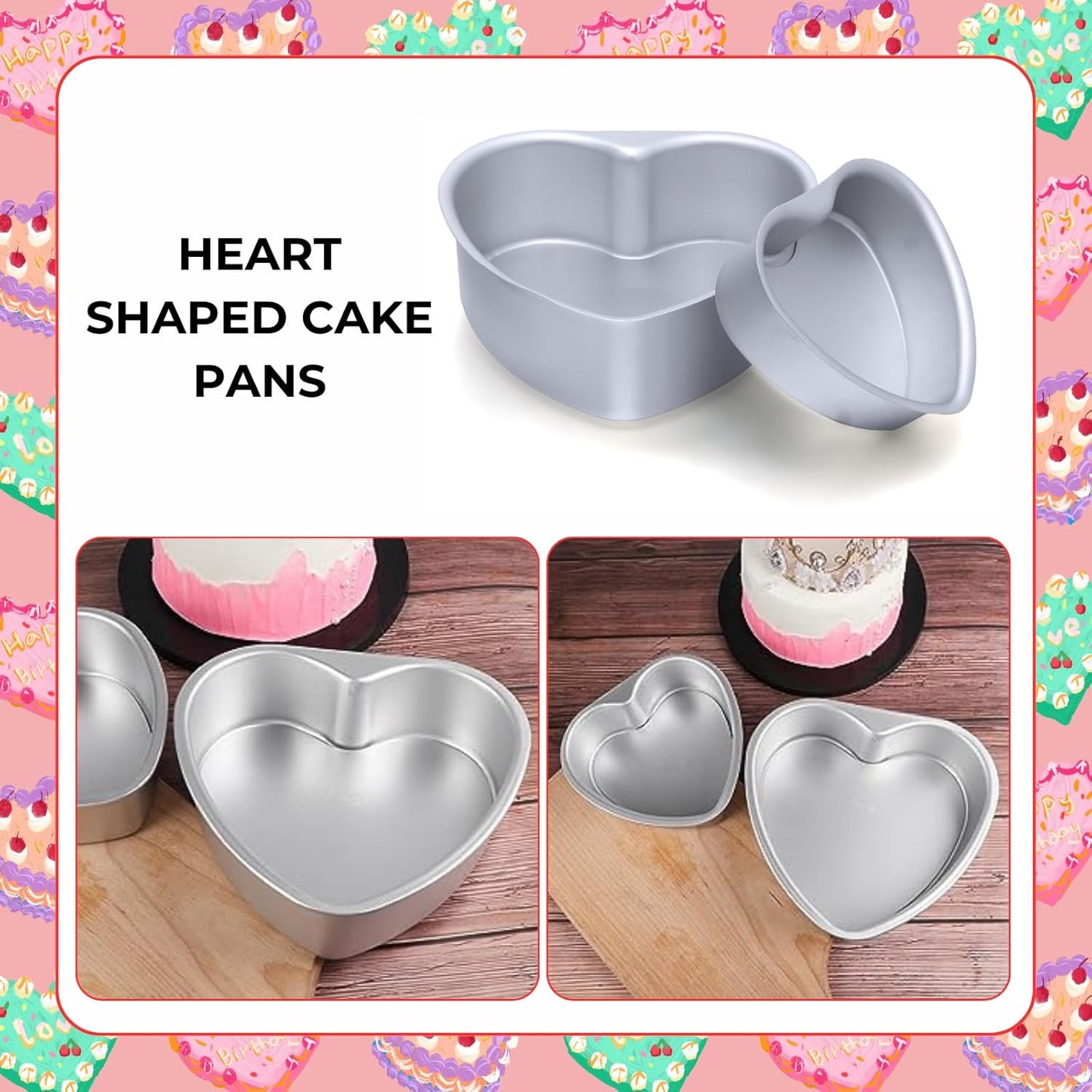 beyonday 2pcs Heart Shaped Cake Pan with Removable Bottom, 4 inch & 6 inch Aluminum Alloy Heart Cake Trays for Birthday Party Wedding Anniversary Baking Mold Cheesecake Pans Kitchen Bakeware