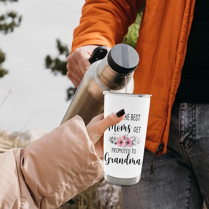 QASHWEY Grandma Gifts Coffee Tumbler - Mothers Day Pregnancy Announcement Gifts for Mom NewGrandma Travel Tumbler Coffee Mug, Get Promoted to Grandma Stainless Steel Tumblers with Straw and Lid 20 oz