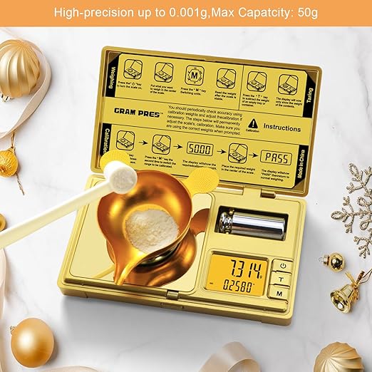 High Precision Milligram Scale,50g/0.001g Digital Mini Pocket Gram Scale,Mg Scale for Weighing Powders,Jewelry, Medicine, Gem, Reloading,Gold Scale with Cal Weight, Tweezer and Tray