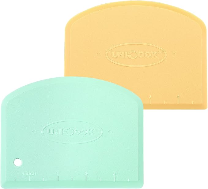 Unicook Dough Scraper, Flexible Bowl Scraper, Nonslip Bench Cutter with Measurement, Pastry Chopper, Multipurpose Kitchen Tool for Dough, Pastry, Pizza, Bread, Baking, Cake and More, 2 Pack