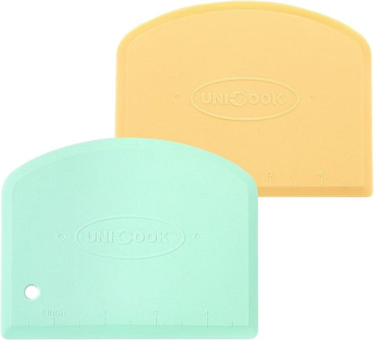 Unicook Dough Scraper, Flexible Bowl Scraper, Nonslip Bench Cutter with Measurement, Pastry Chopper, Multipurpose Kitchen Tool for Dough, Pastry, Pizza, Bread, Baking, Cake and More, 2 Pack