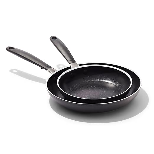 OXO 8” & 10” Non-Stick Every Day Frying Pan Set, BPA-Free Comfort Grip Silicone Handles, Dishwasher & Oven Safe, PFAS-Free Ceramic Skillets, Black