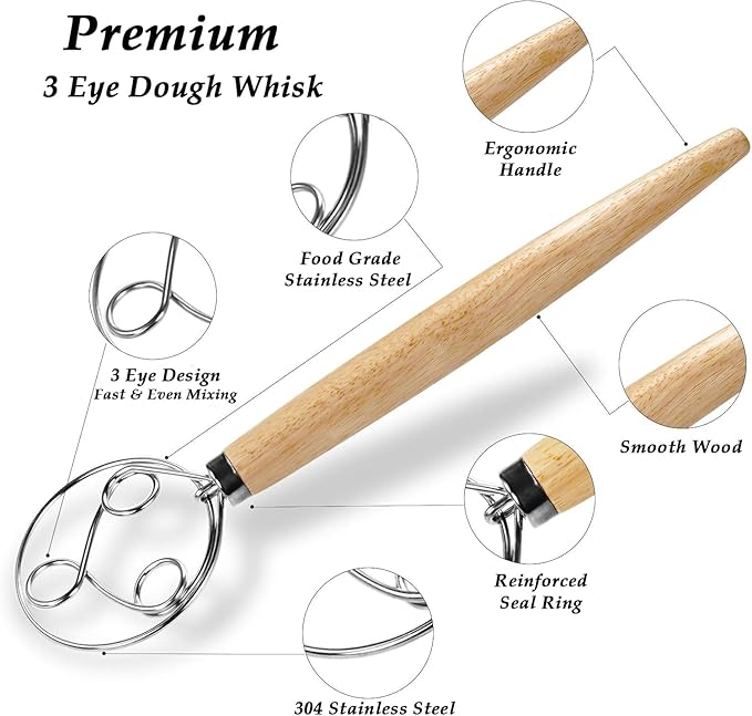 YAANI Sourdough Starter Kit, Sourdough Bread Baking Supplies, Banneton Bread Proofing Basket Set Of 2 Round and Oval, Dough Whisk, Scoring Tool, Metal Scraper, Silicone Scraper, Premium Baking Tools