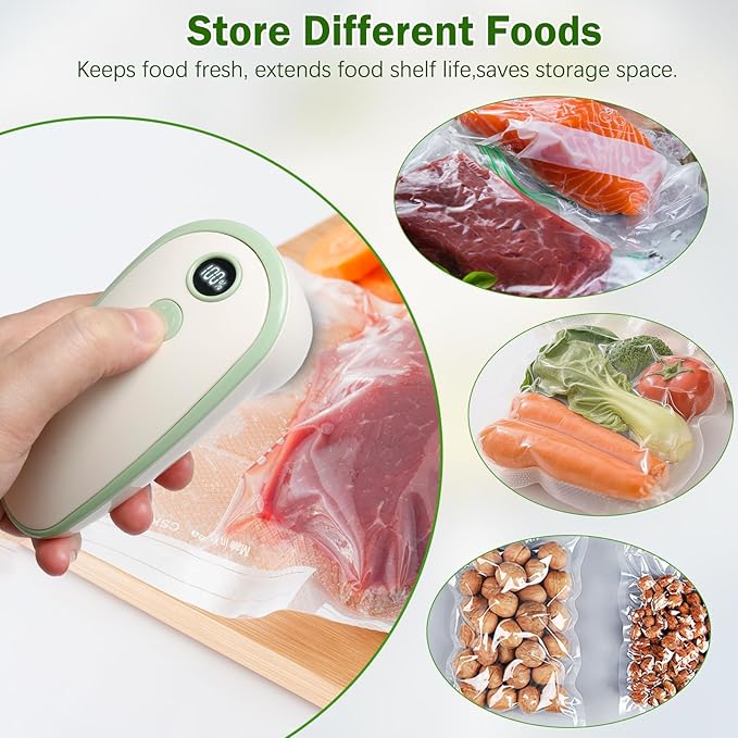 New Handheld Vacuum Sealer for Food storage, Sous Vide and Meal Prep, 1 Vacuum Sealer + 20 Food Reusable Bags (10 Pcs M+10 Pcs L)