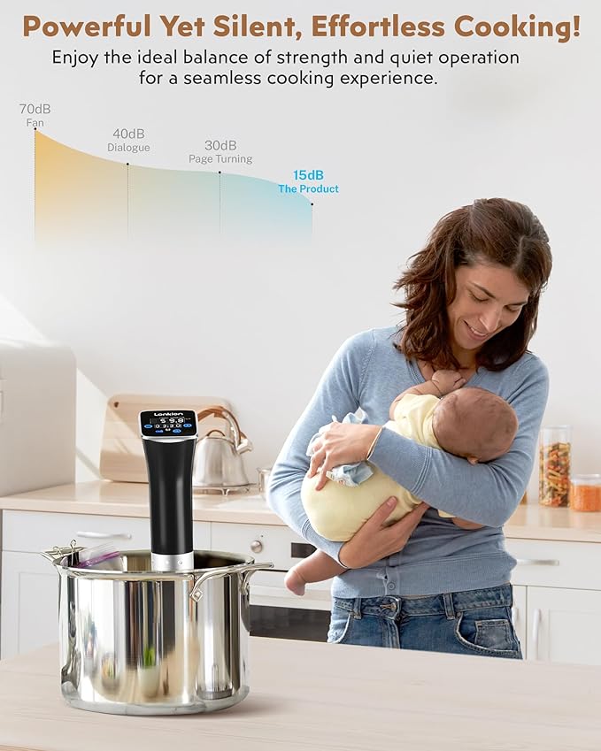 Sous Vide, Lonkion Sous Vide Cooker Machine, Temperature Control, 1100W IPX7 Immersion Circulator, Fast Heating, Home Kitchen Use, Easy to Store