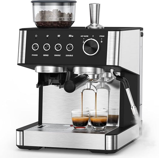 COWSAR (2025 New) Espresso Machines with Built-in Anti-Clog, 20 Bar Expresso Coffee Machines with Milk Frother Steam Wand, Tamping Tool, Espresso Machine with Grinder for Latte, Cappuccino, Americano