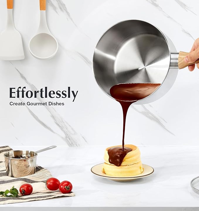 KOCH SYSTEME CS 2 Quart Sauce Pan with Lid, Stainless Steel Saucepan with Heat-resistant Bakelite Handle, Saucepan with Lid, Pot 2QT, Stainless Steel Sauce Pan, Induction Compatible