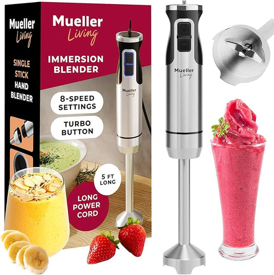 Mueller Immersion Blender Handheld - 8 Speed Stainless Steel Electric Hand Blender, Emulsion Blender Stick Kitchen Gadget with Turbo Mode