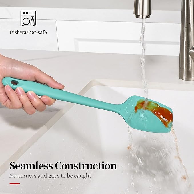 600ºF Heat Resistant Spatulas, High Heat Food Safe Semless Kitchen Silicone Spoon Spoonula Scraper Set for Cooking Baking Mixing Scraping Stirring Nonstick Cookware Pan Bowl (3Pcs,Aqua Sky)