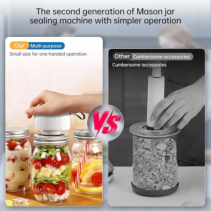 Electric Mason Jar Vacuum Sealer Kit, 3-in-1 Handheld Automatic Vacuum Sealer for Mason Jars, Canning Sealer Machine for Jars, Containers, Vacuum Bags | Present for Mom, White