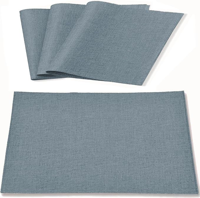 Linen Fabric Placemats Set of 4, Machine Washable, Heat Resistant, Wrinkle Free, Thick Polyester Kitchen Place Mats for Dining Table (Light Gray)