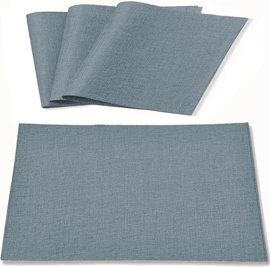 Linen Fabric Placemats Set of 4, Machine Washable, Heat Resistant, Wrinkle Free, Thick Polyester Kitchen Place Mats for Dining Table (Light Gray)