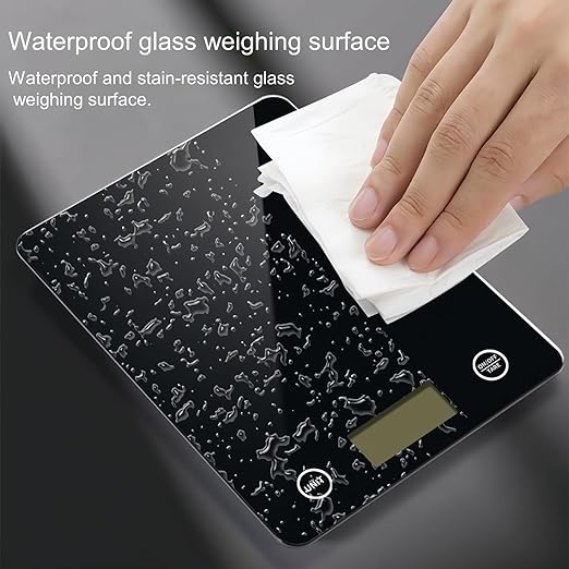 Digital Kitchen Scale, Food Scale with Tempered Glass, Grams and Ounces, 1g High Accuracy for Baking, Cooking, Food (Black Glass)