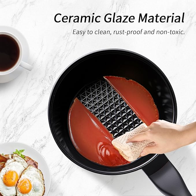 Nonstick Saucepan with Lid，2.4 Quart Ceramic Glaze Coated Small Pot, Anti-Detachment Design of The Handle “Design of The Heat Exchange Space at The Bottom of The Pan” PFOA PFOS Free
