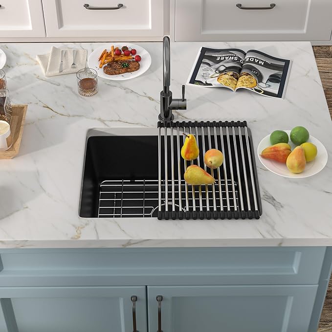 22"x17" Undermount Wet Bar Sink - Matte Black Granite Composite Quartz Classic Single Bowl Under Counter Small Kitchen Bar Prep RV Sink Basin