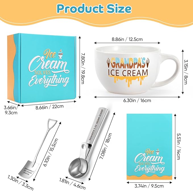 Father' Day & Christmas Gift – Ice Cream Bowl & Scoop Set from Granddaughter & Grandson, Xmas Gift for Grandpa