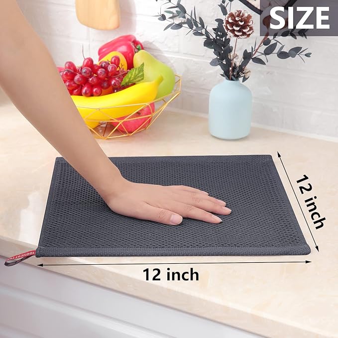Homaxy 100% Cotton Waffle Weave Kitchen Dish Cloths, Ultra Soft Absorbent Quick Drying Dish Towels, 12 x 12 Inches, 24-Pack, Dark Grey