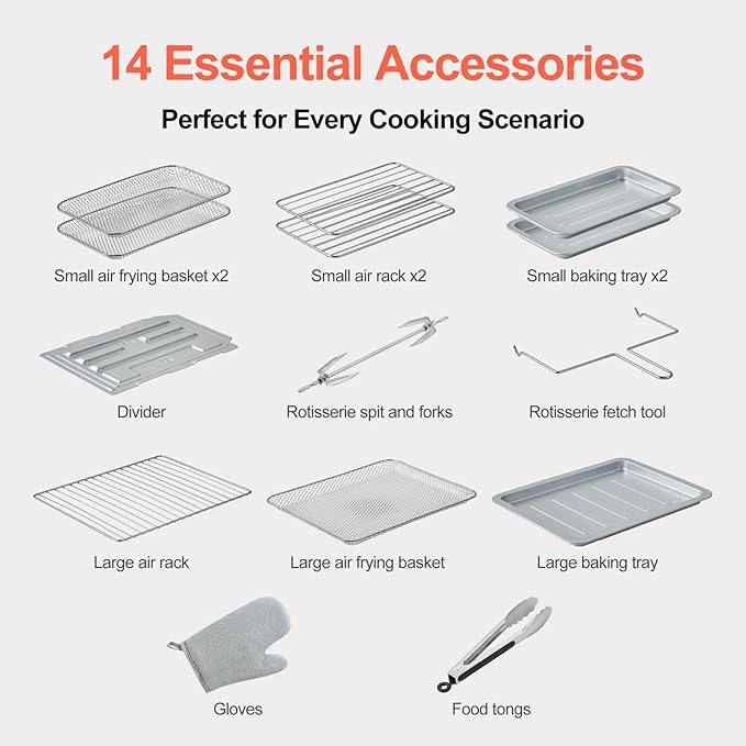 HotKing Dual-Zone Air Fryer Toaster Oven Combo, 28 QT Extra Large, Non Toxic Stainless Steel Convection Oven with French Door, Countertop Airfryer with Window, Racks, Rotisserie, Dehydrator, ETL Rated