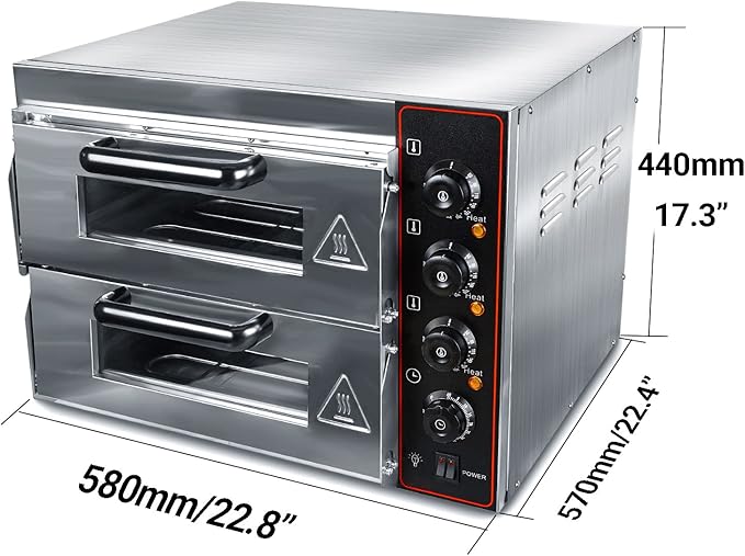 ZXMT Commercial Pizza Oven Double Oven 1700W 16 inch Stainless Steel Pizza Electric Countertop Pizza and Snack Oven Multipurpose Indoor Pizza oven for Restaurant Home Pretzels Roast Yakitori 110V