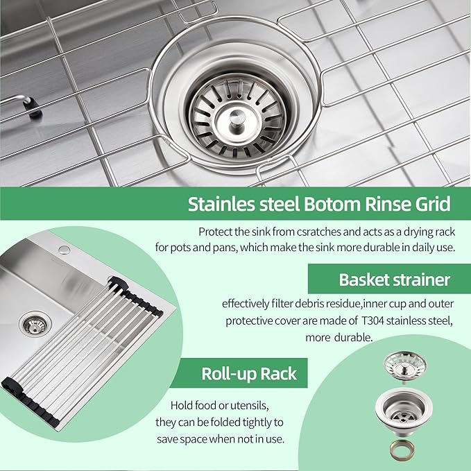 Drop In Kitchen Sink, 25 x 22 x 10 Inch 16 Gauge Single Bowl Topmount Sink T-304 Stainless Steel Kitchen Sinks with Accessories